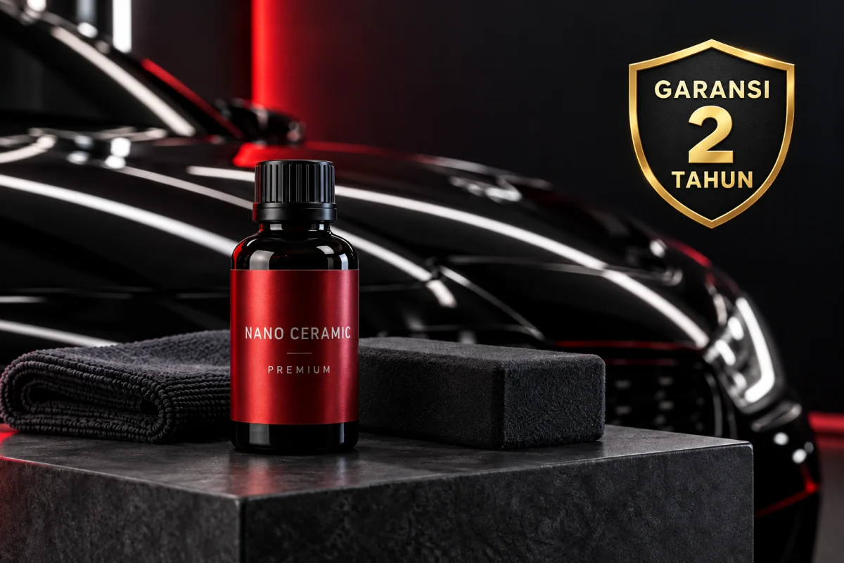 Ilustrasi AI botol nano ceramic untuk Nano Ceramic Premium, garansi 2 tahun
