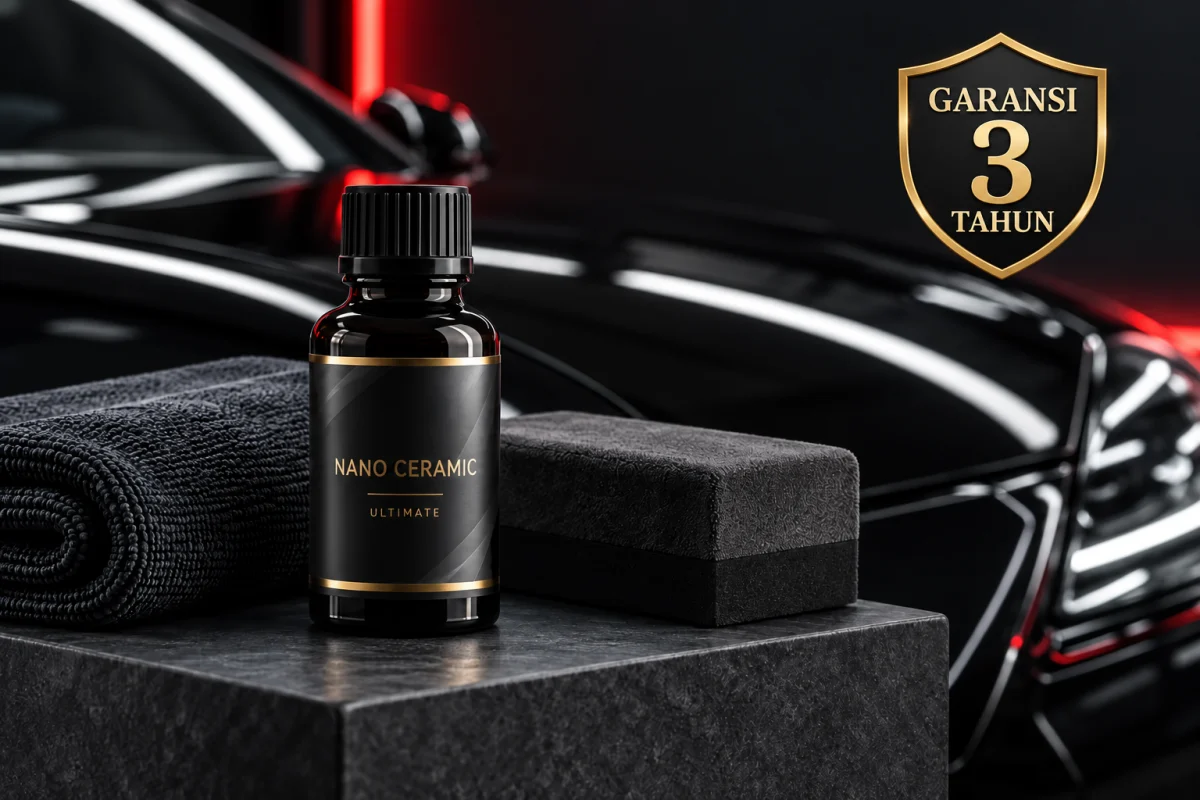 Ilustrasi AI botol nano ceramic untuk Nano Ceramic Ultimate, garansi 3 tahun