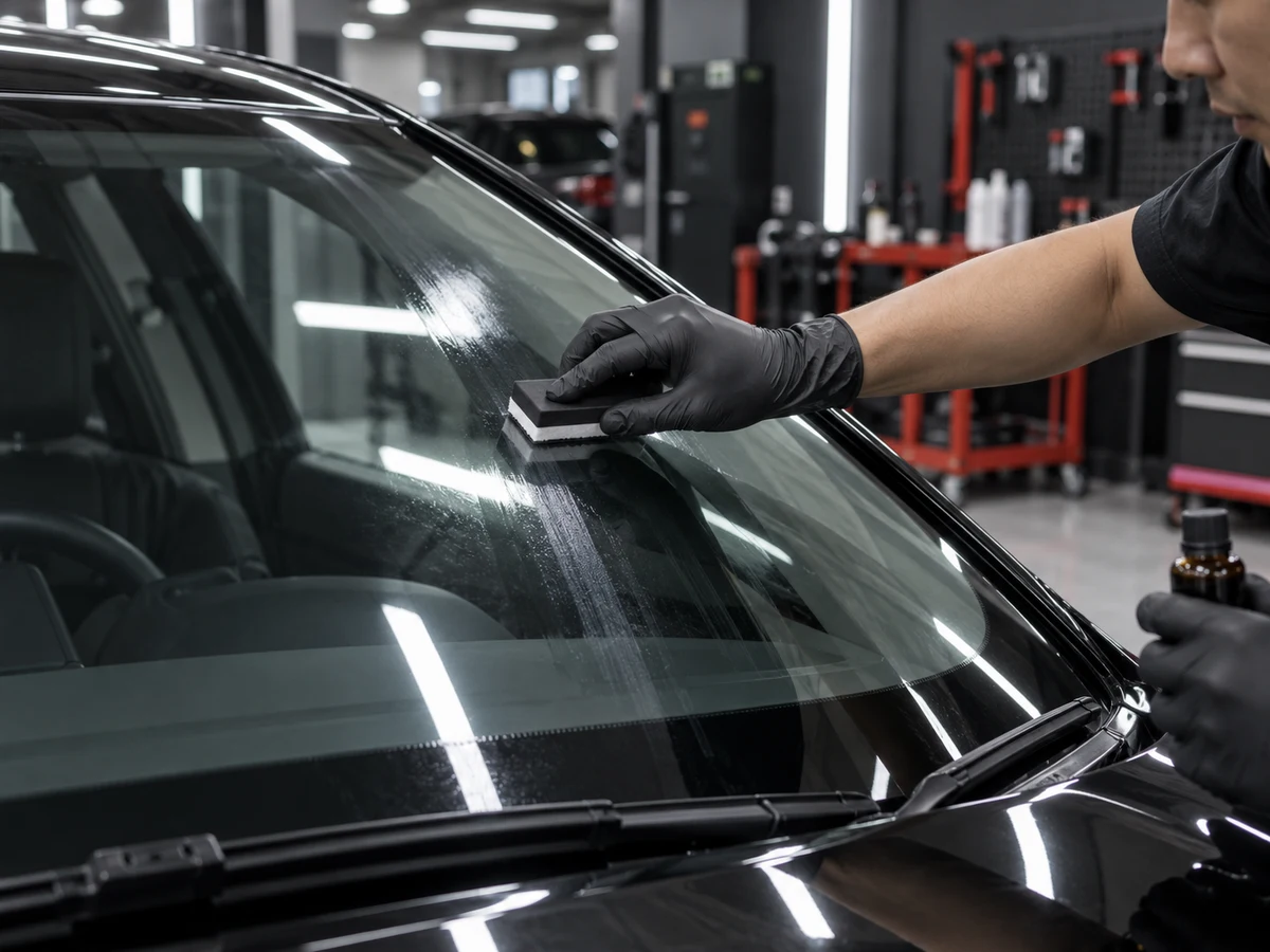 Ilustrasi layanan Glass Coating kaca depan